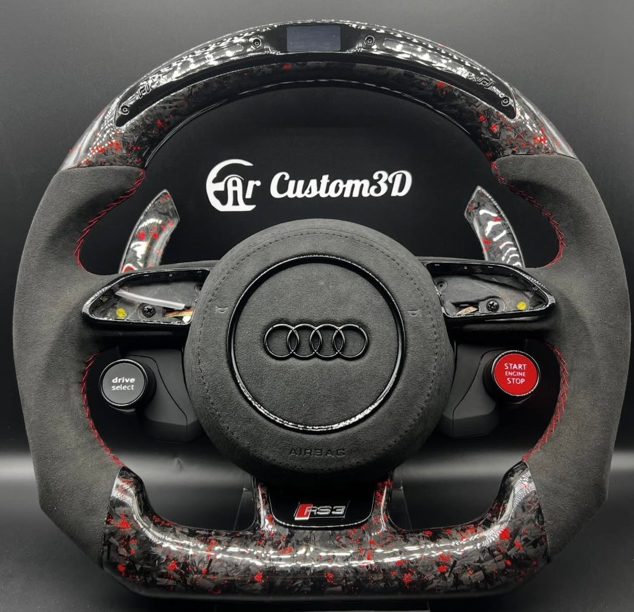 Volant Audi 8v sur mesure en alcantara carbon forgé rouge leds surpiqûre rouge carcustom3d