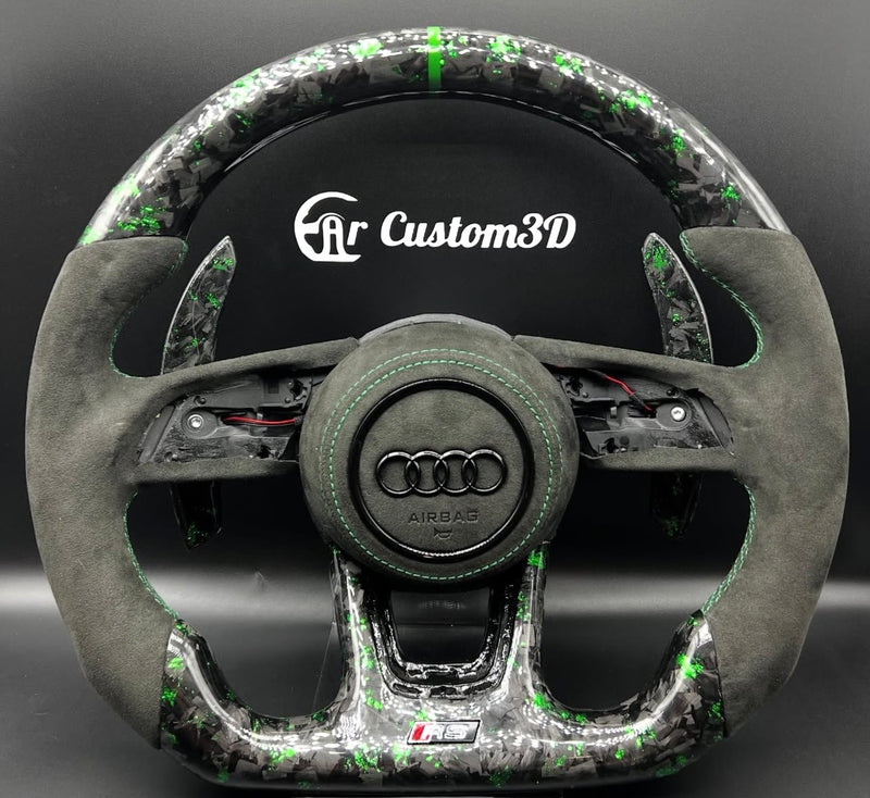 Volant Audi 8v2 sur mesure en Carbone forgé Acantara surpiqûre verte