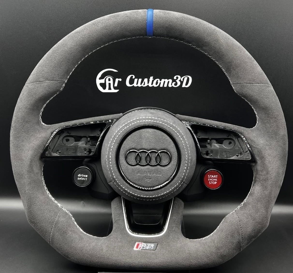 Volant Audi 8v2 full alcantara surpiqûre bleu avec boutons start/stop