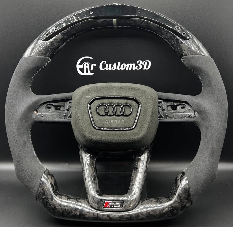 Volant Audi 8Y carbon forgé alcantara surpiqûre blanche avec leds couvercle d'airbag en alcantara