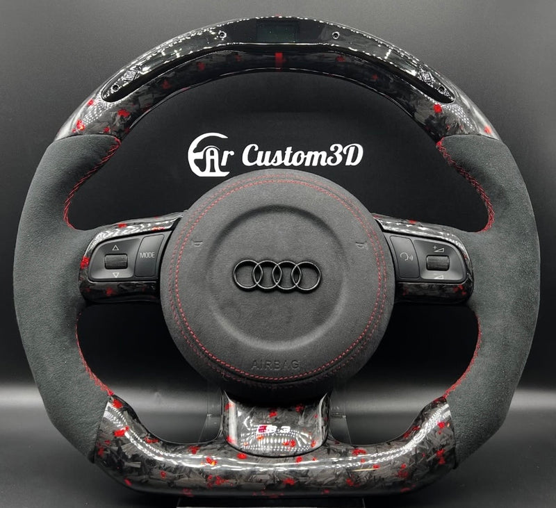 Volant Audi 8p/8j sur mesure carbone forgé rouge alcantara surpiqûre rouge