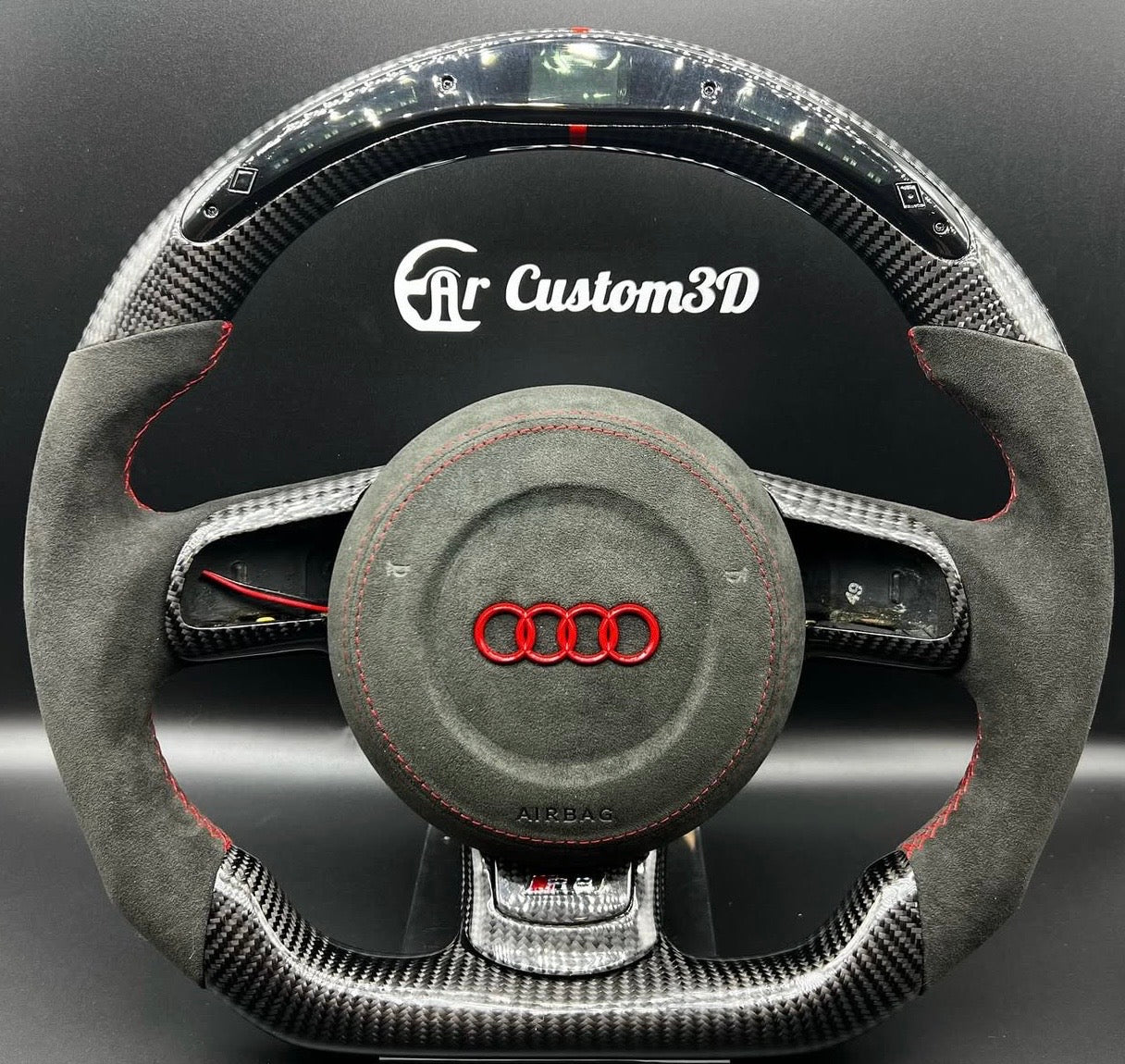 Volant Audi 8p/8j sur mesure en carbone alcantara avec leds surpiqûre rouge