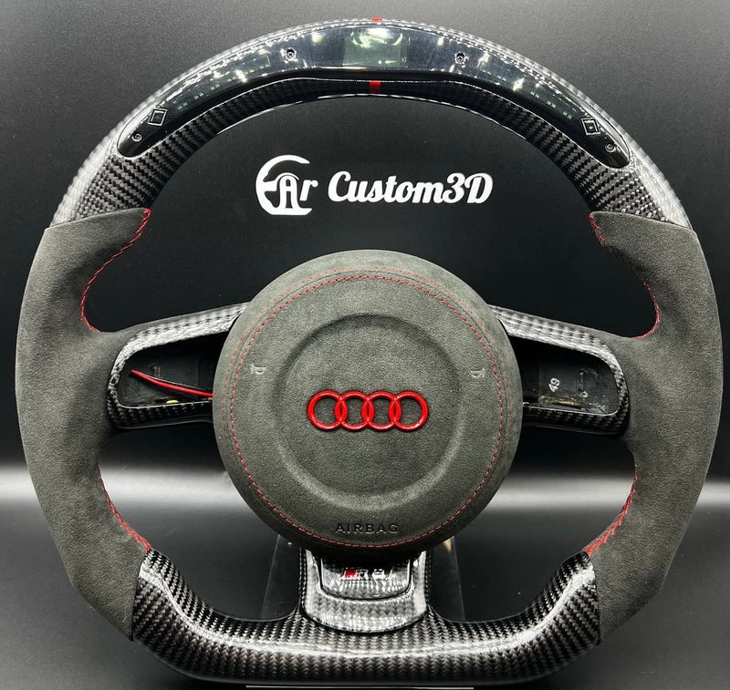 Volant Audi 8p/8j sur mesure en carbone alcantara avec leds surpiqûre rouge