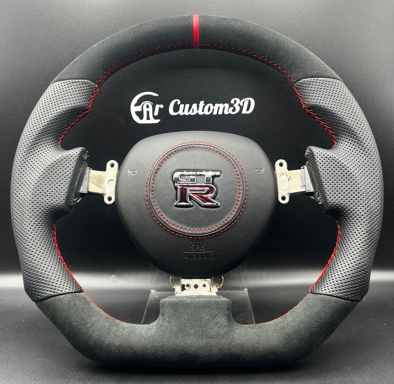 Volant Nissan GT-R R35 sur mesure en Alcantara et cuir CarCustom3D
