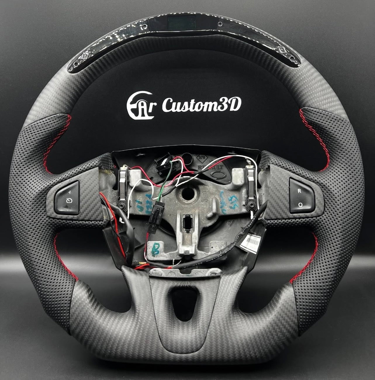 volant renault megane 3rs en carbone matt cuir perfore surpiqûre rouge leds contours de boutons en carbone matt Carcustom3D