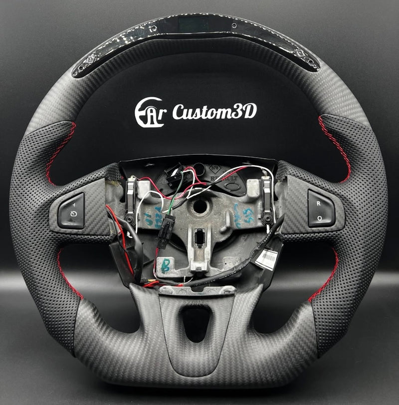 volant renault megane 3rs en carbone matt cuir perfore surpiqûre rouge leds contours de boutons en carbone matt Carcustom3D