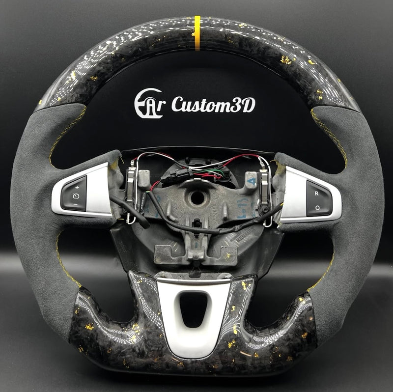 volant renault megane 3 rs en carbon forgé or et alcantara surpiqûre jaune