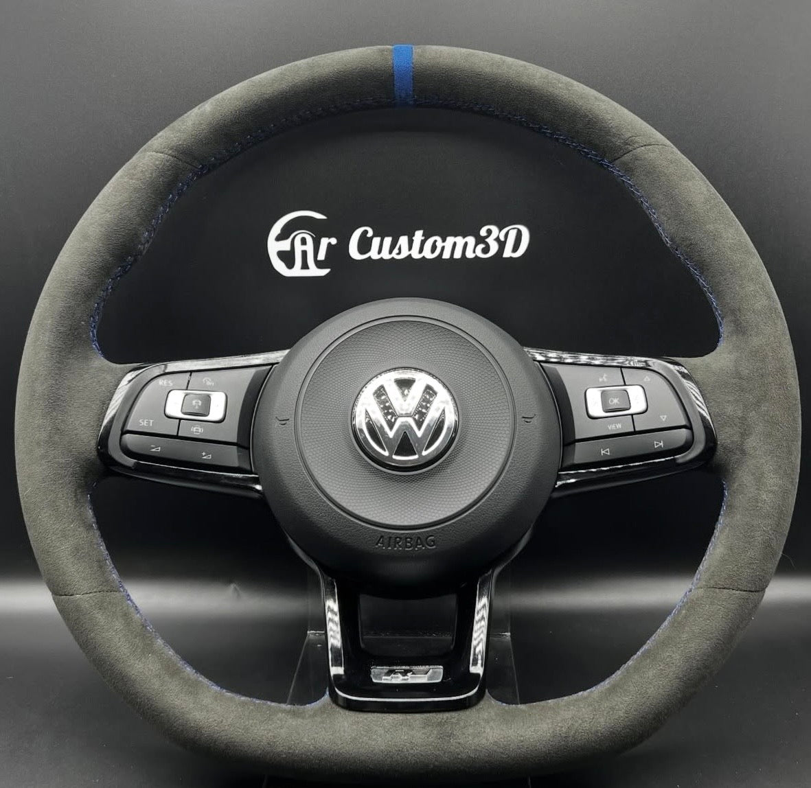 Volant Volkswagen Full alcantara surpiqûre bleu et rappel bleu 12:00