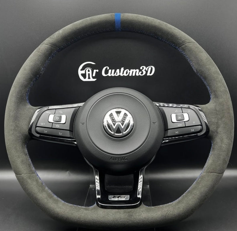 Volant Volkswagen Full alcantara surpiqûre bleu et rappel bleu 12:00