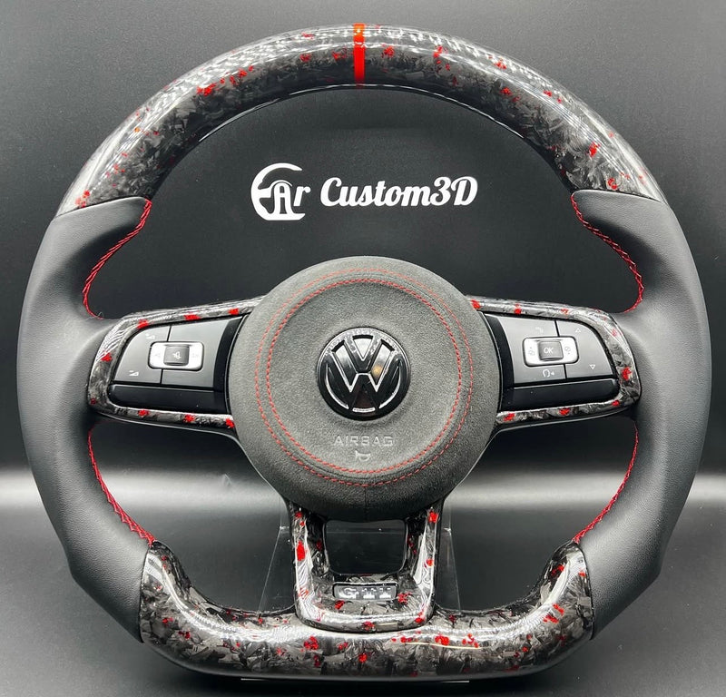 Volant volkswagen Golf7 en carbon forgé rouge et du cuir lisse surpiqûre rouge