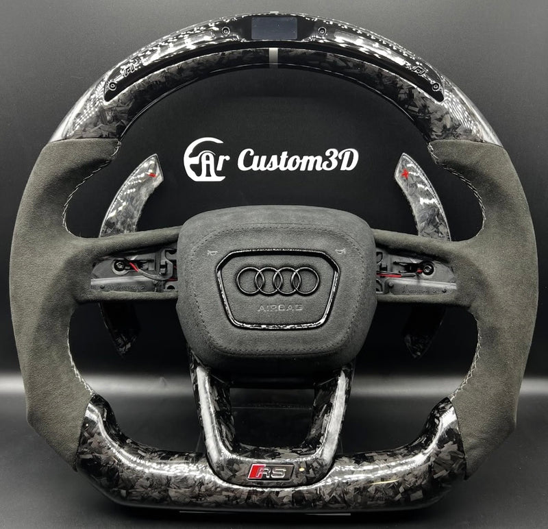 Volant Audi 8Y en Carbon forgé alcantara surpiqûre blanche avec les leds couvercle d'iarbag en alcantara