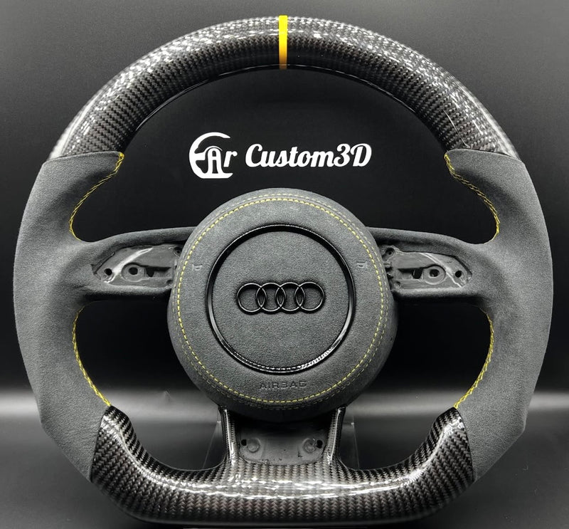 Volant Audi 8v sur mesure en alcantara surpiqûre jaune
