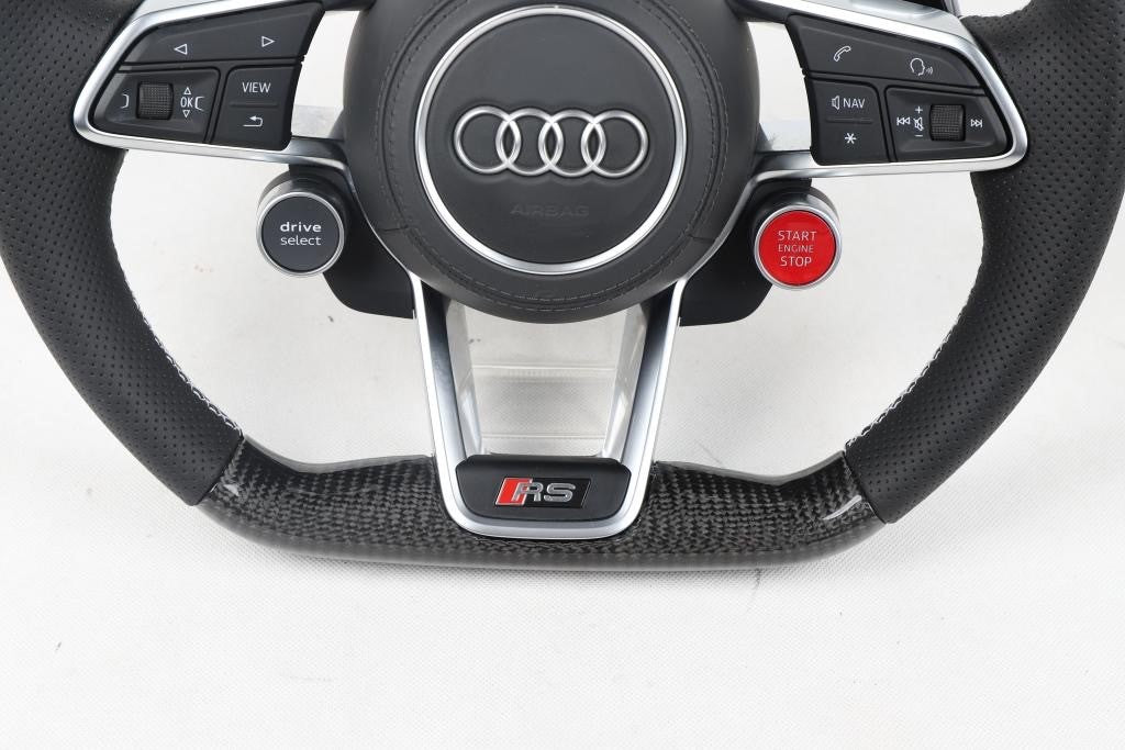 Volant en Fibre de Carbone pour Audi R8 42 TT TTS TTRS 8J, Coutures Rouges  en Daim, Anneau D'horloge de Type D 12 Volant de Course LED Smart Volant