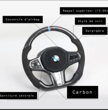 Garniture de bouton de volant de style fibre de carbone pour Bmw